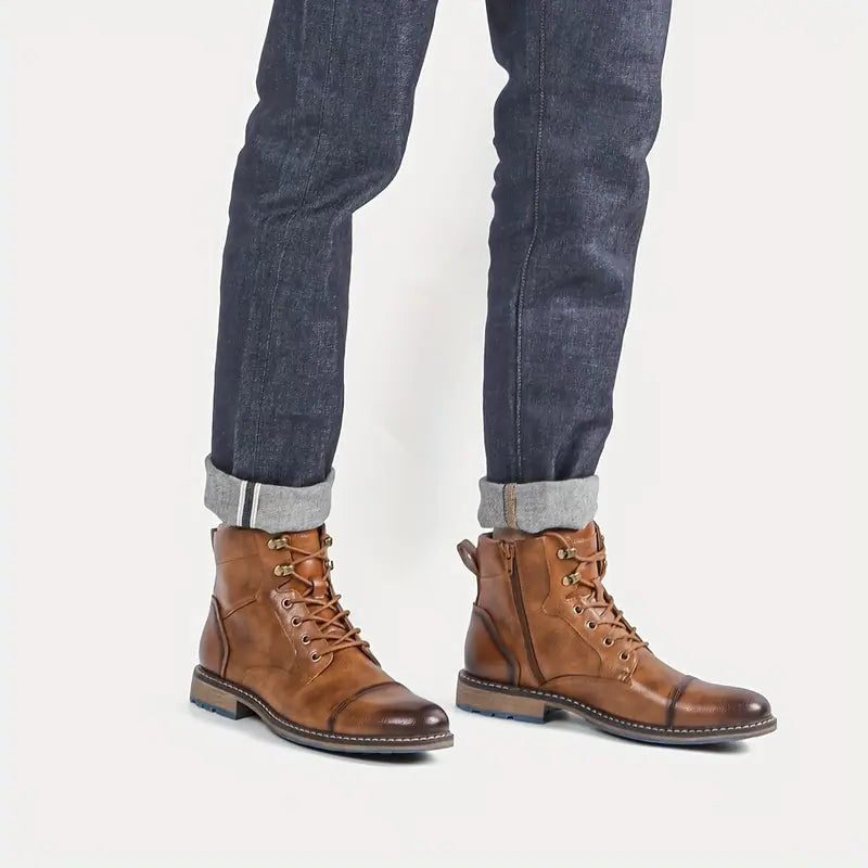 Men's Heritage Contrast-Stitch Leather Boots with Speed Hooks