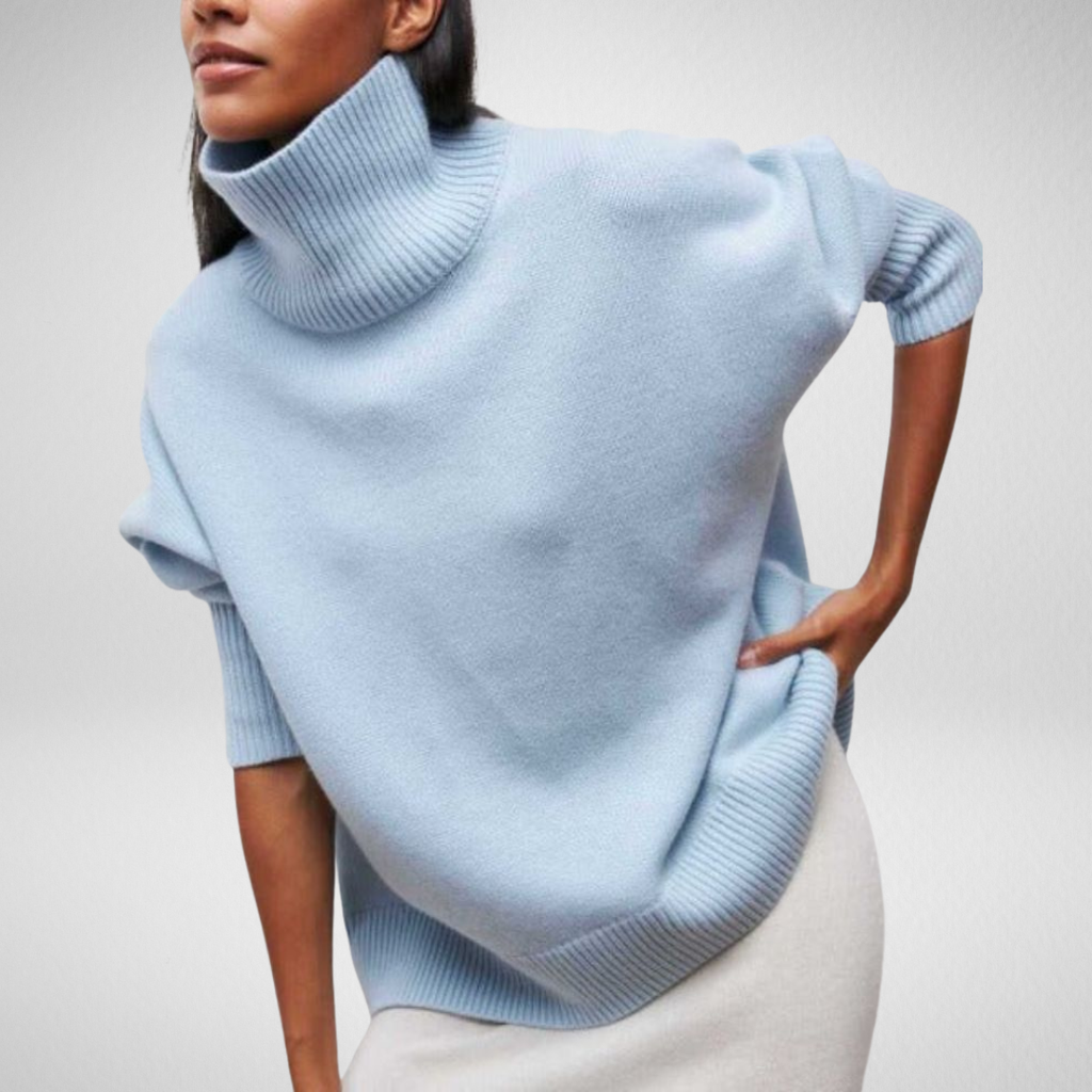 Women's Poncho-Style Roll-Neck Jumper with Ribbed Trims
