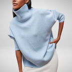 Women's Poncho-Style Roll-Neck Jumper with Ribbed Trims