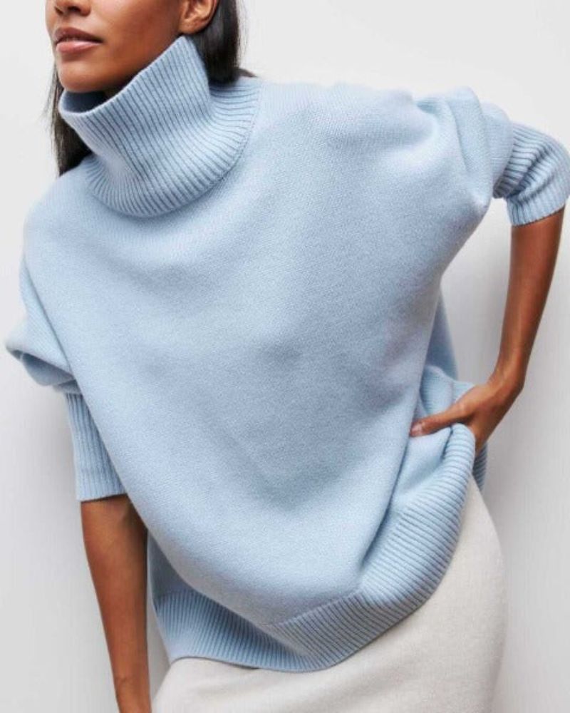 Women's Poncho-Style Roll-Neck Jumper with Ribbed Trims