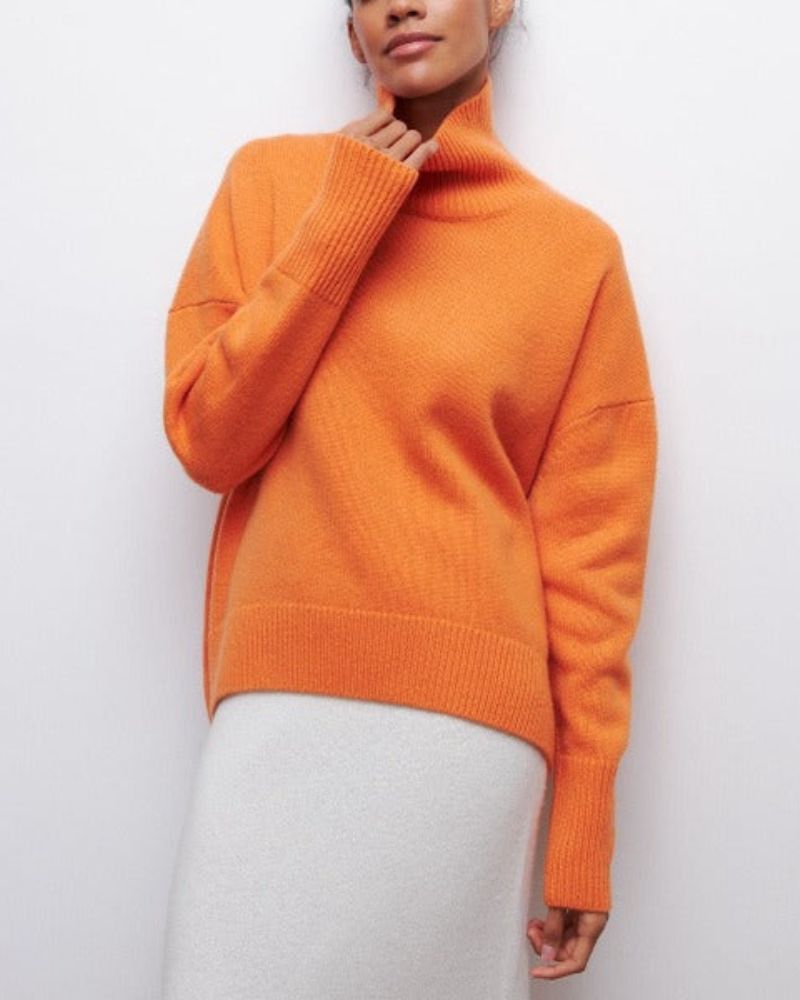 Women's Poncho-Style Roll-Neck Jumper with Ribbed Trims