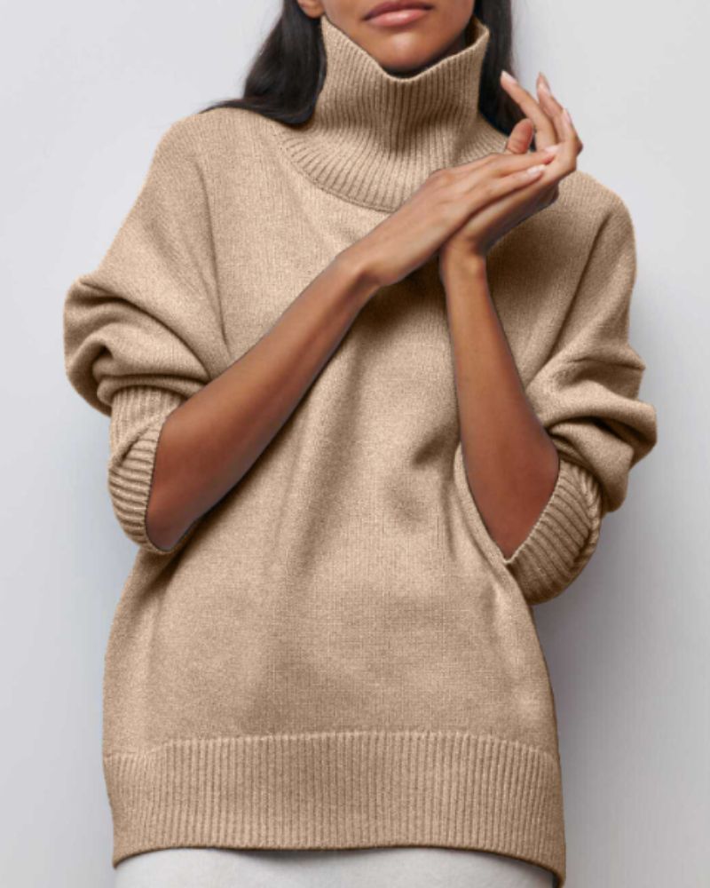 Women's Poncho-Style Roll-Neck Jumper with Ribbed Trims