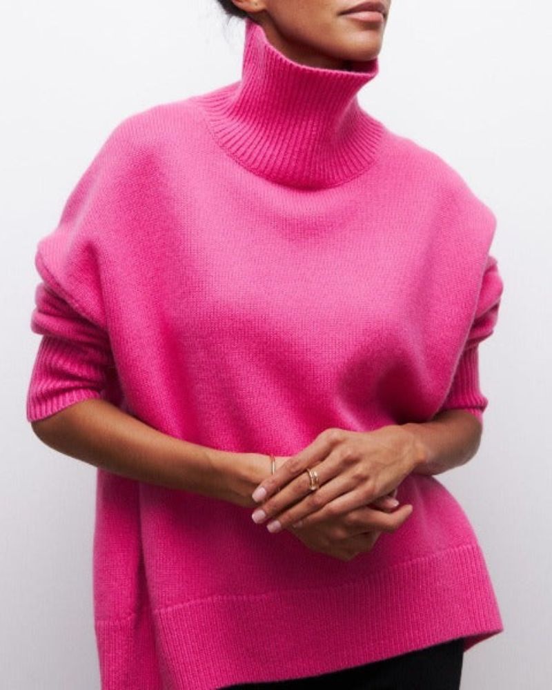Women's Poncho-Style Roll-Neck Jumper with Ribbed Trims