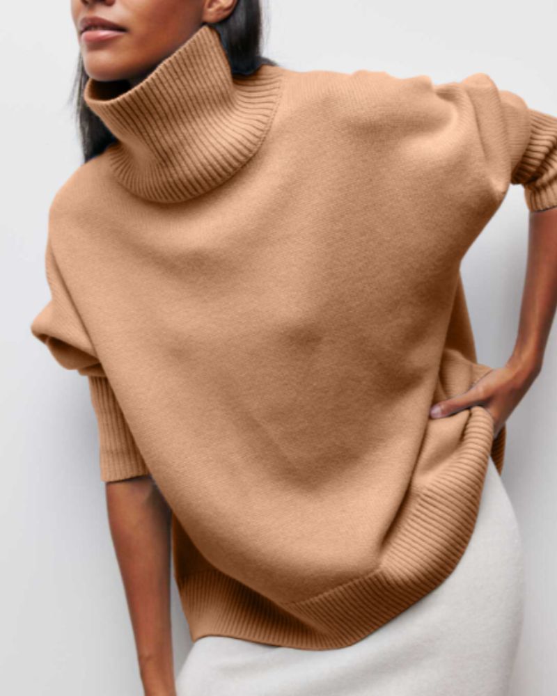 Women's Poncho-Style Roll-Neck Jumper with Ribbed Trims
