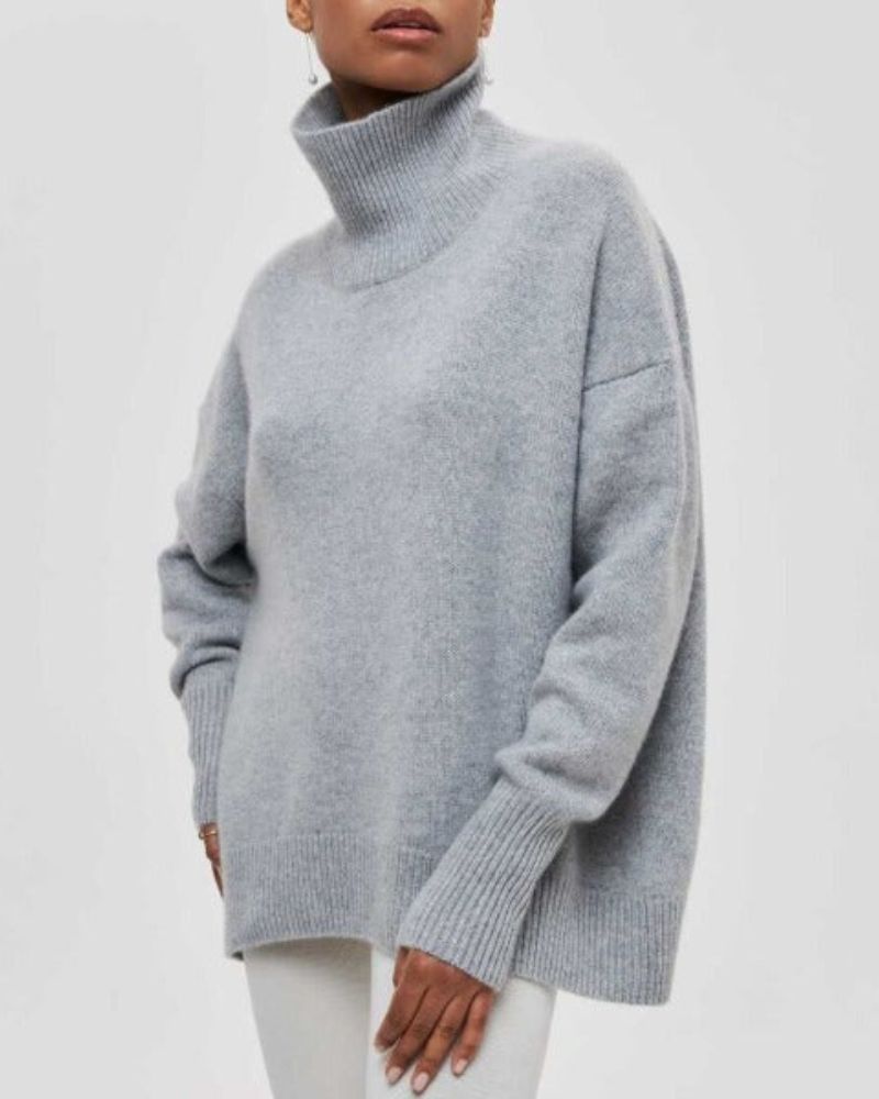 Women's Poncho-Style Roll-Neck Jumper with Ribbed Trims