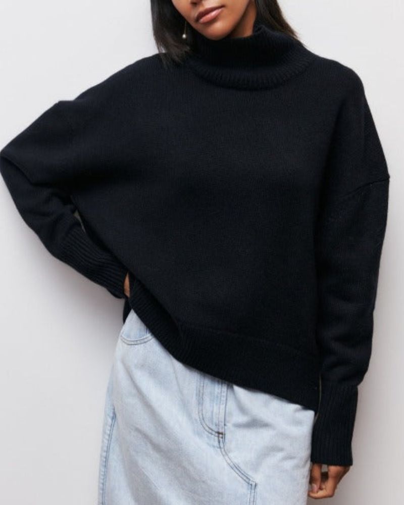 Women's Poncho-Style Roll-Neck Jumper with Ribbed Trims
