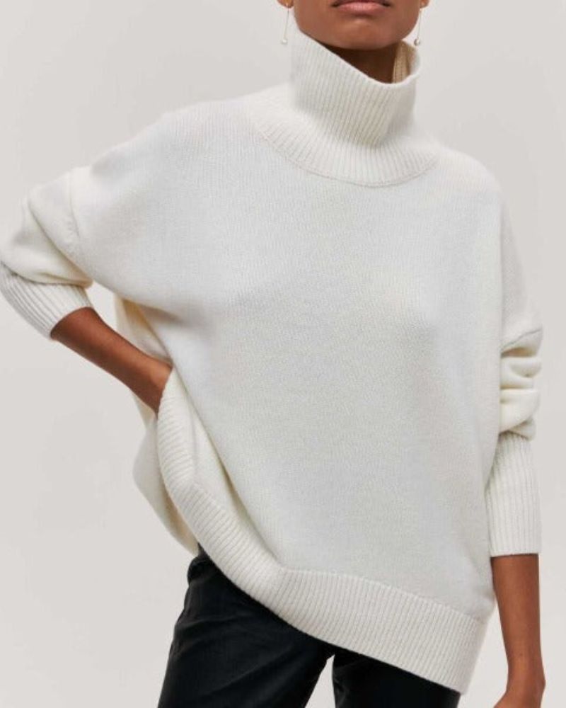 Women's Poncho-Style Roll-Neck Jumper with Ribbed Trims