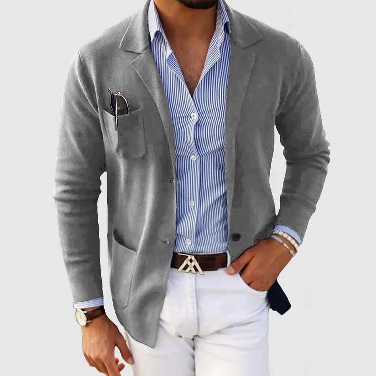 Men's Soft Knit Blazer with Patch Pockets - Grey
