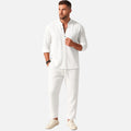 Men's Band Collar Shirt and Drawstring Trouser Two-Piece Set – White