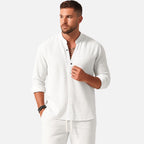 Men's Band Collar Shirt and Drawstring Trouser Two-Piece Set