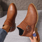 Women's Round Toe Chelsea Boots with Buckle Strap Detail