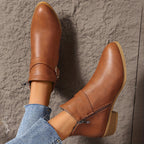 Women's Round Toe Chelsea Boots with Buckle Strap Detail