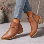 Women's Round Toe Chelsea Boots with Buckle Strap Detail