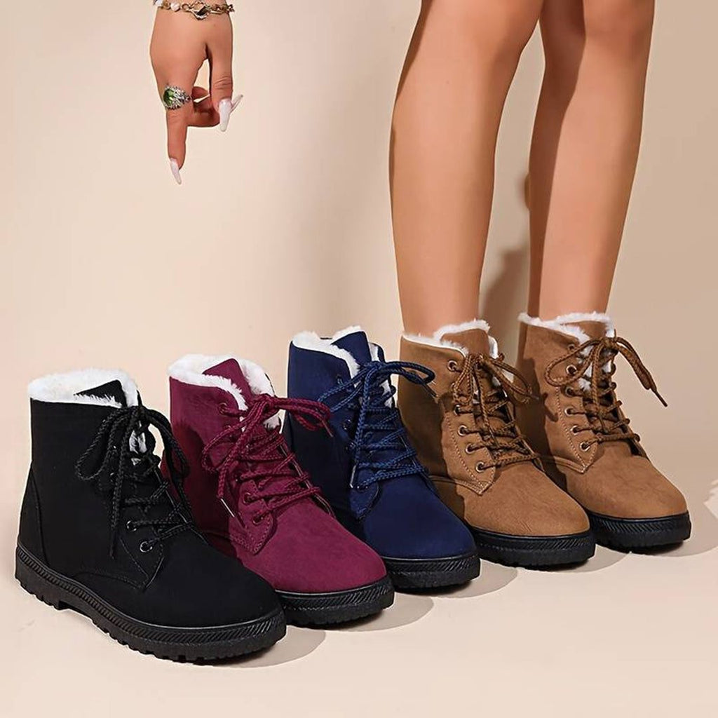 Women's Warm Fleece Collar Lace-Up Ankle Boots