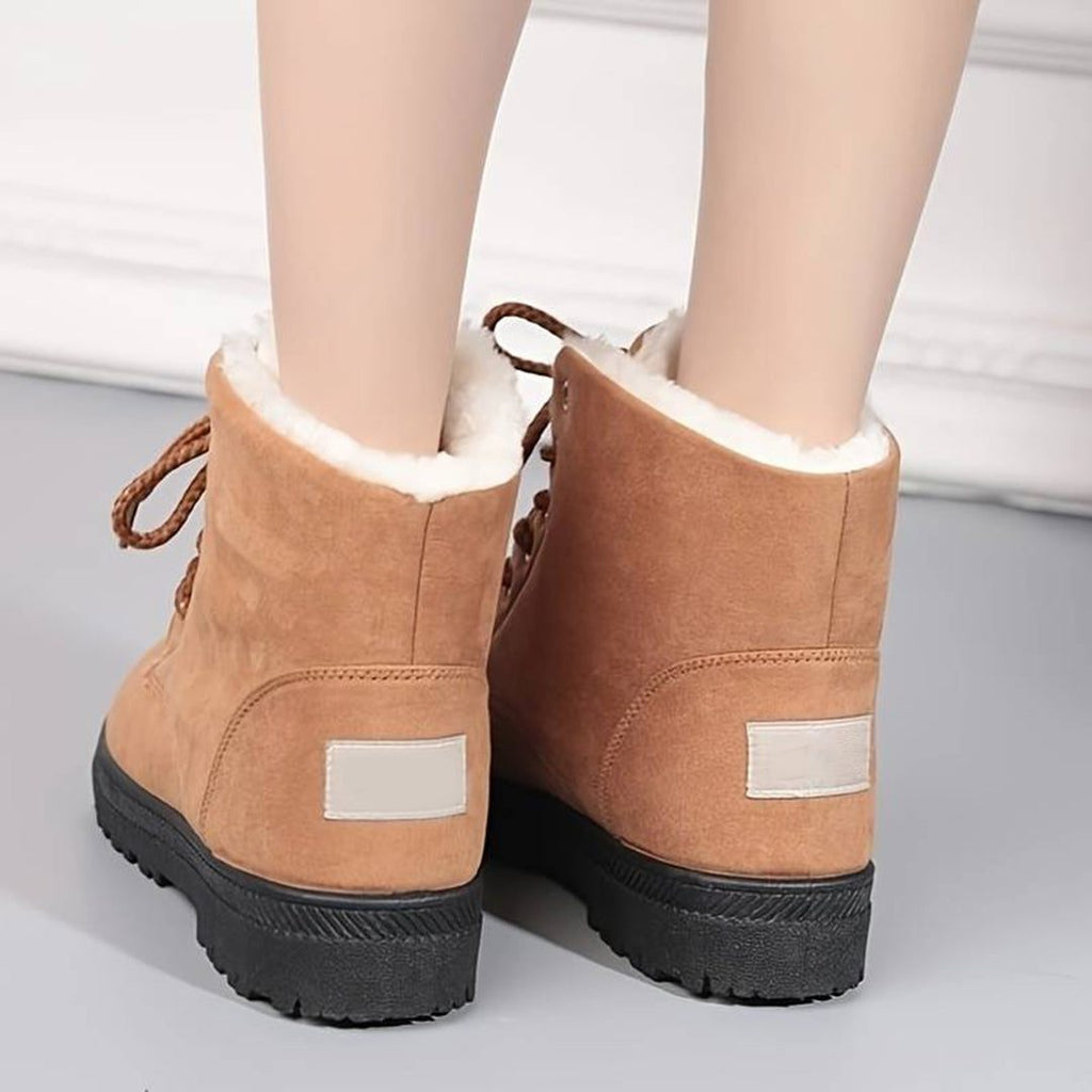 Women's Warm Fleece Collar Lace-Up Ankle Boots