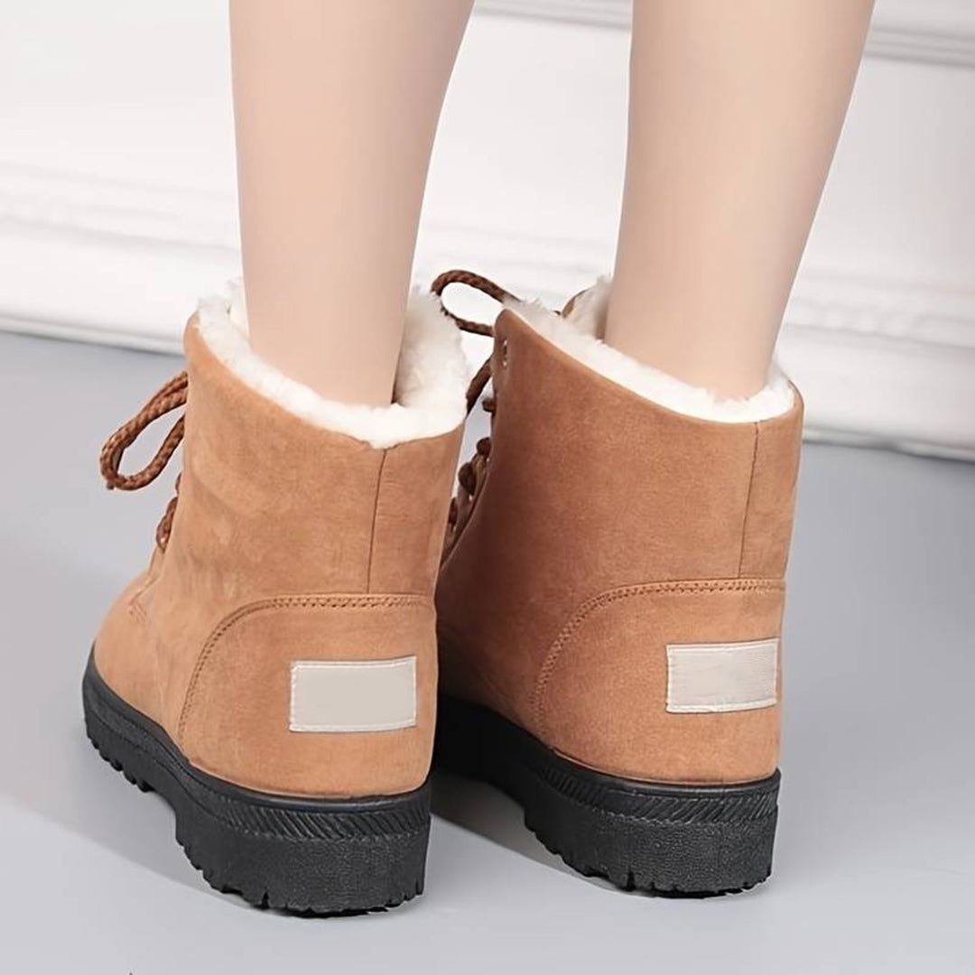 Women's Warm Fleece Collar Lace-Up Ankle Boots