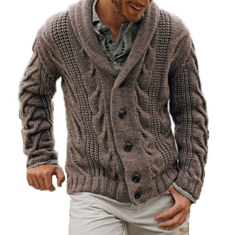 Men's Classic Button-Up Wool Blend Knitted Cardigan – Brown