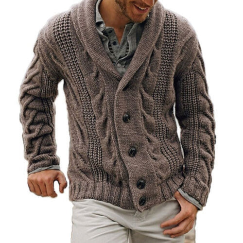 Men's Classic Button-Up Wool Blend Knitted Cardigan – Brown