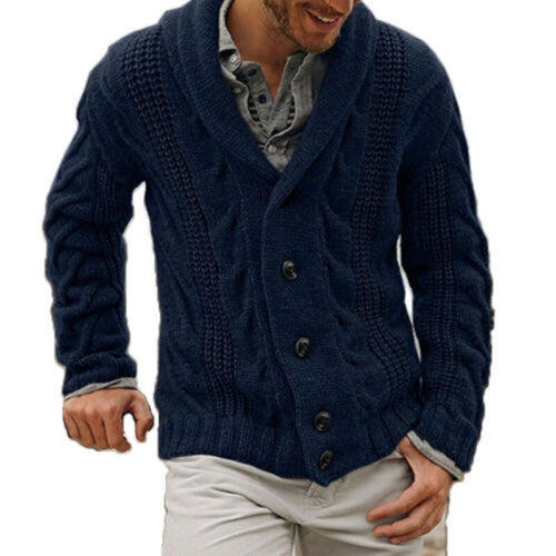 Men's Classic Button-Up Wool Blend Knitted Cardigan – Navy