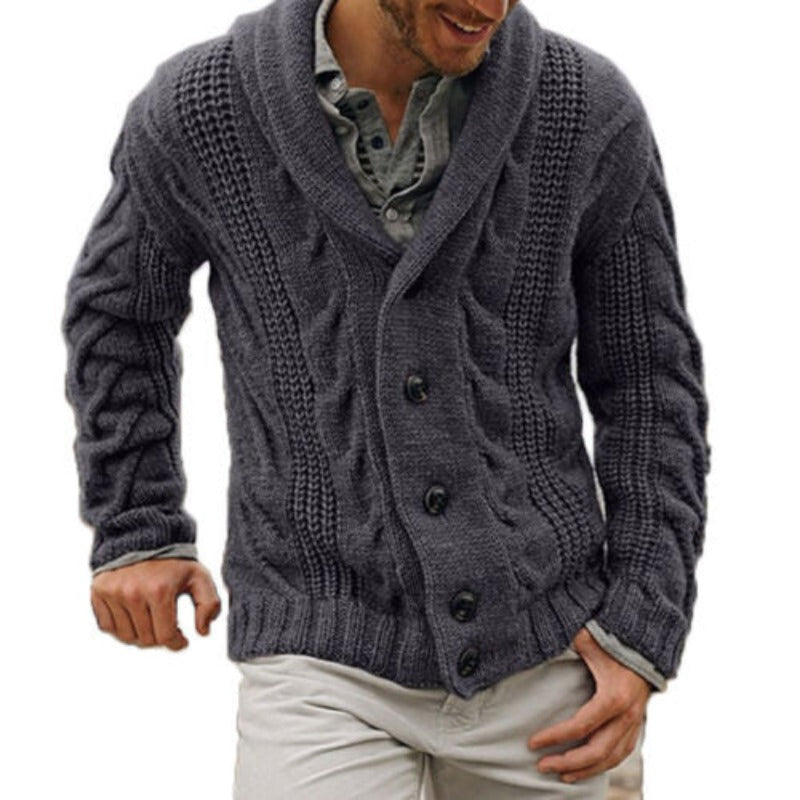 Men's Classic Button-Up Wool Blend Knitted Cardigan – Dark Grey