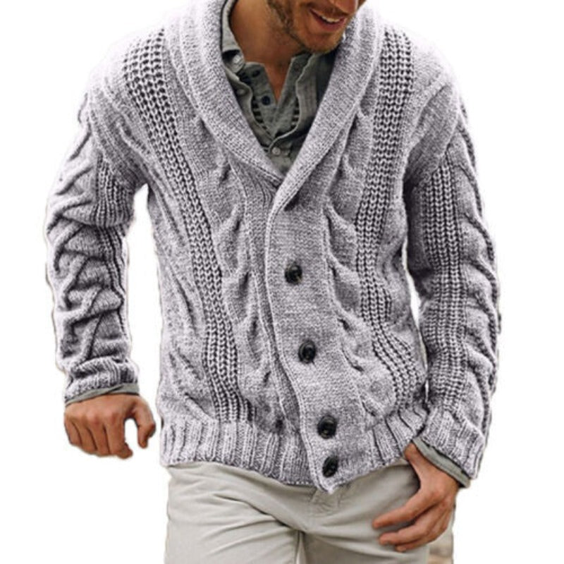 Men's Classic Button-Up Wool Blend Knitted Cardigan – Light Grey