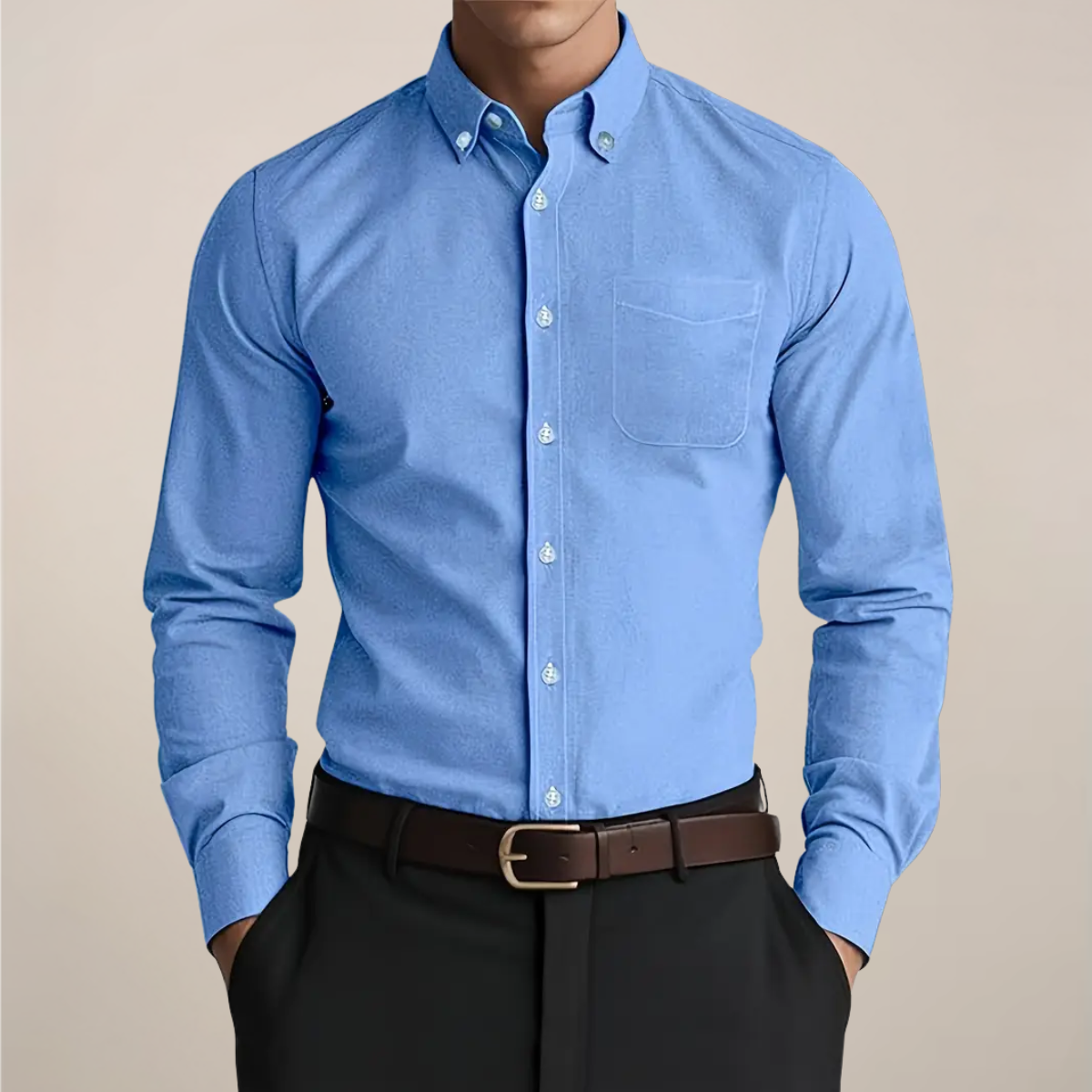 Men's Slim Long Sleeve Shirt with Button-Down Collar – Sky Blue