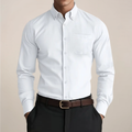 Men's Slim Long Sleeve Shirt with Button-Down Collar – White