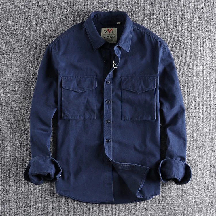 Men's Utility Shacket Pointed Collar Twin Flap Pockets – Navy Blue