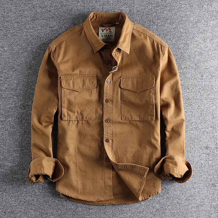 Men's Utility Shacket Pointed Collar Twin Flap Pockets – Khaki