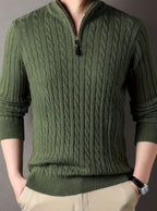 Men's Zip-Neck Cable-Knit Winter Jumper