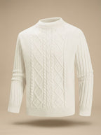 Men's Regular-Fit Mock Neck Jumper with Cable Front - Ecru
