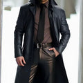 Men's Floor-Length Faux Leather Coat with Notch Lapel – Black