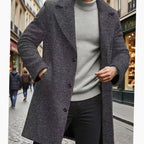 Men's Longline Single-Breasted Wool Coat with Deep Pockets - Dark Grey