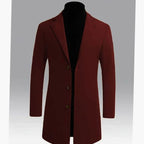 Men's Longline Single-Breasted Wool Coat with Deep Pockets