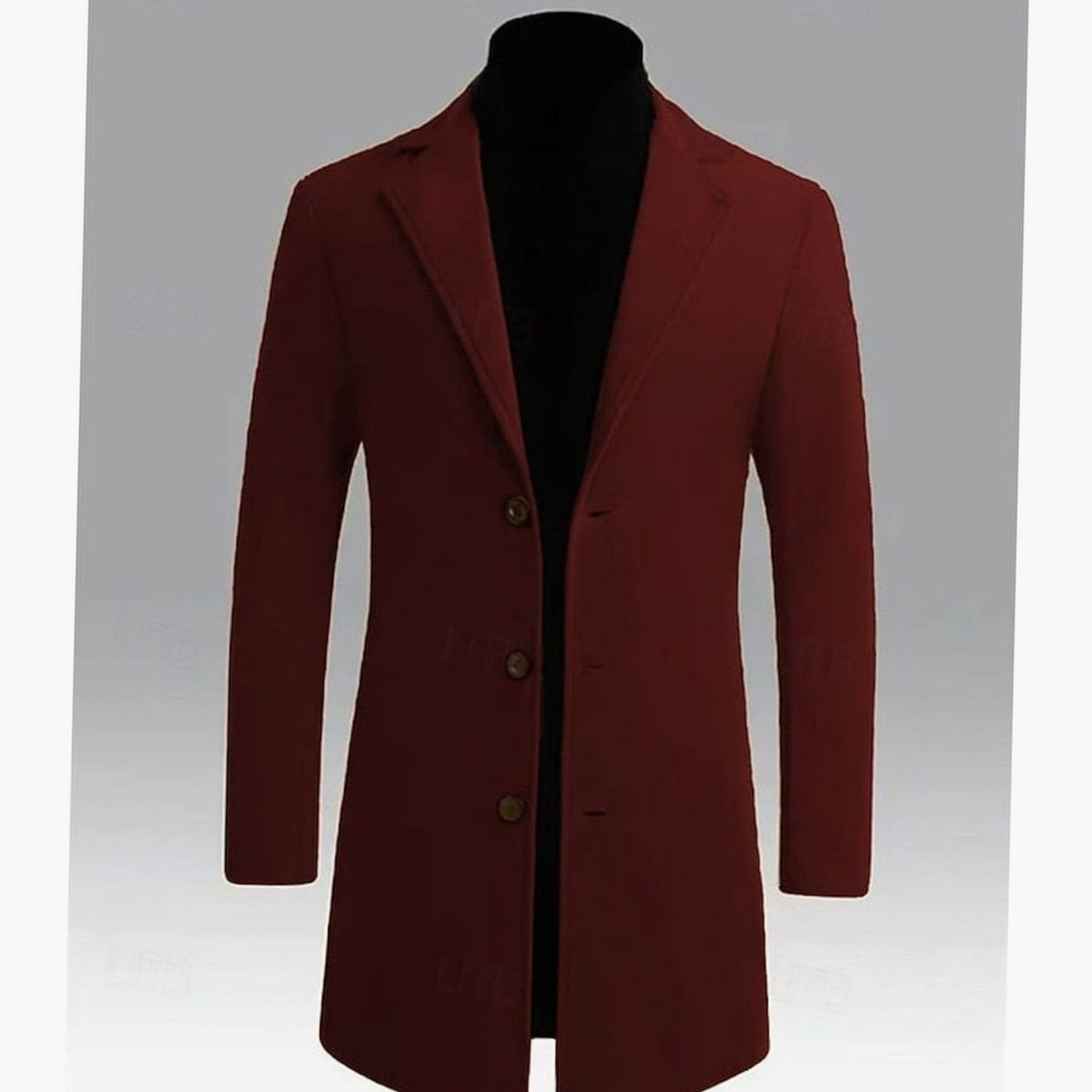 Men's Longline Single-Breasted Wool Coat with Deep Pockets