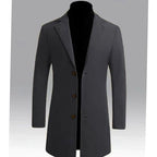 Men's Longline Single-Breasted Wool Coat with Deep Pockets