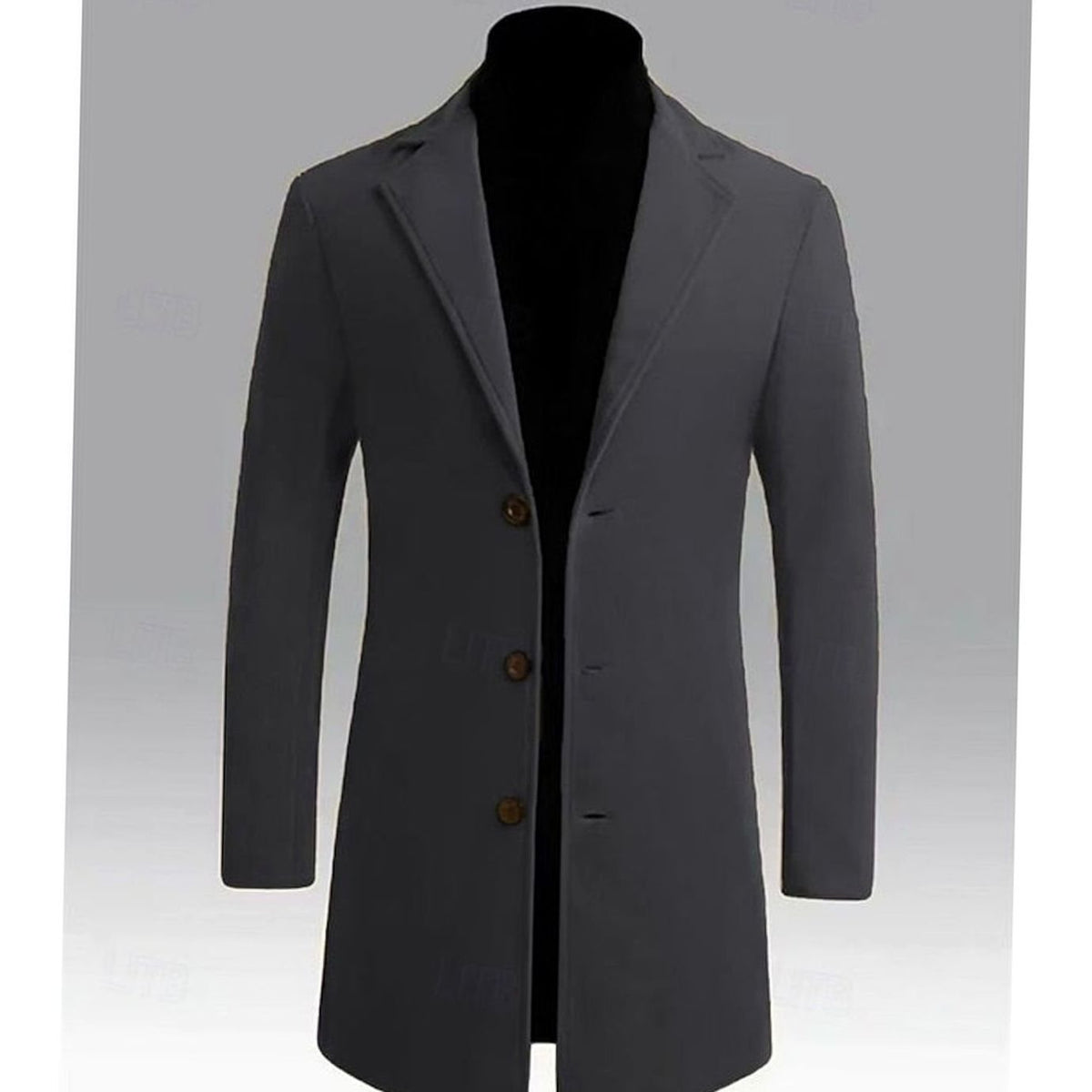 Men's Longline Single-Breasted Wool Coat with Deep Pockets