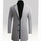 Men's Longline Single-Breasted Wool Coat with Deep Pockets
