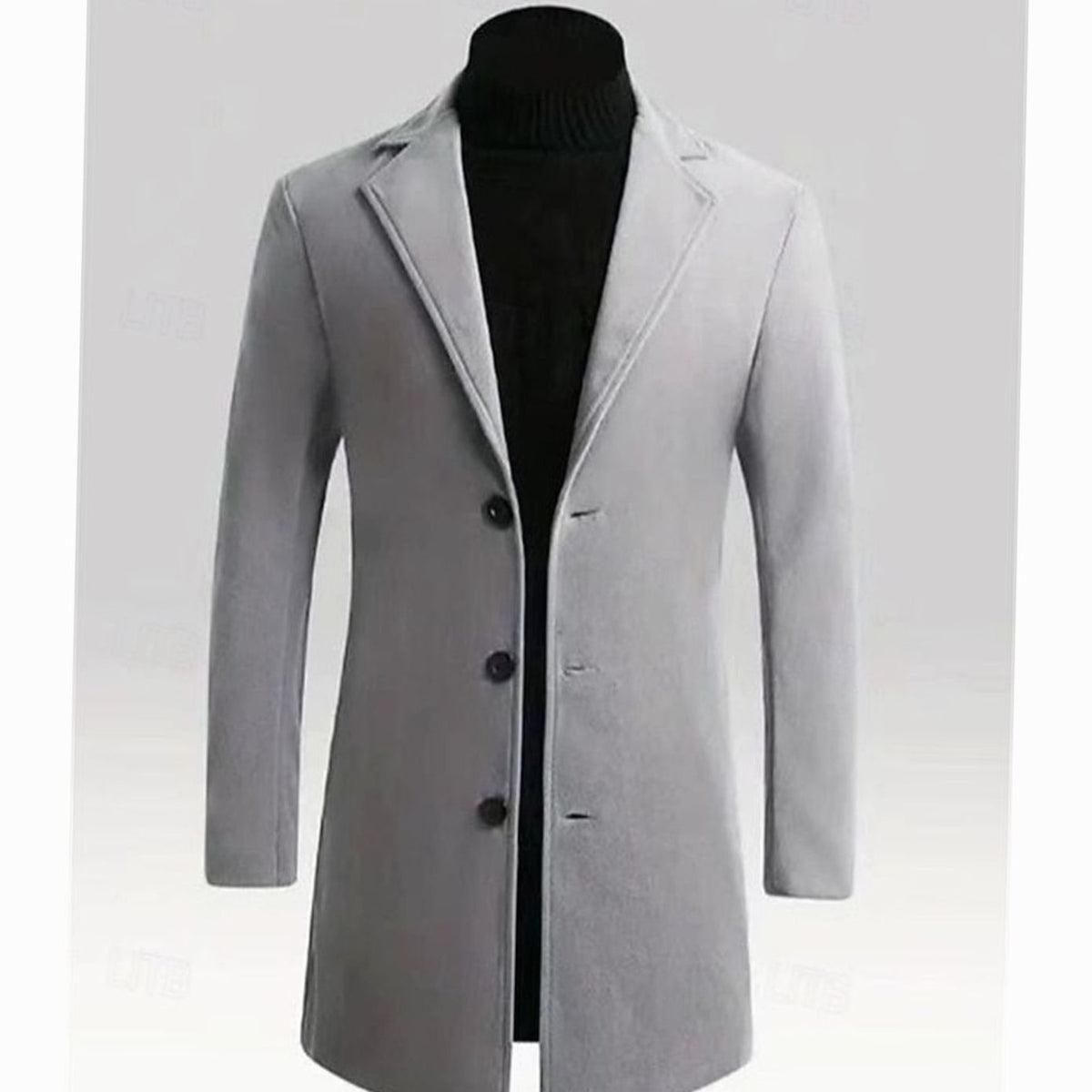 Men's Longline Single-Breasted Wool Coat with Deep Pockets