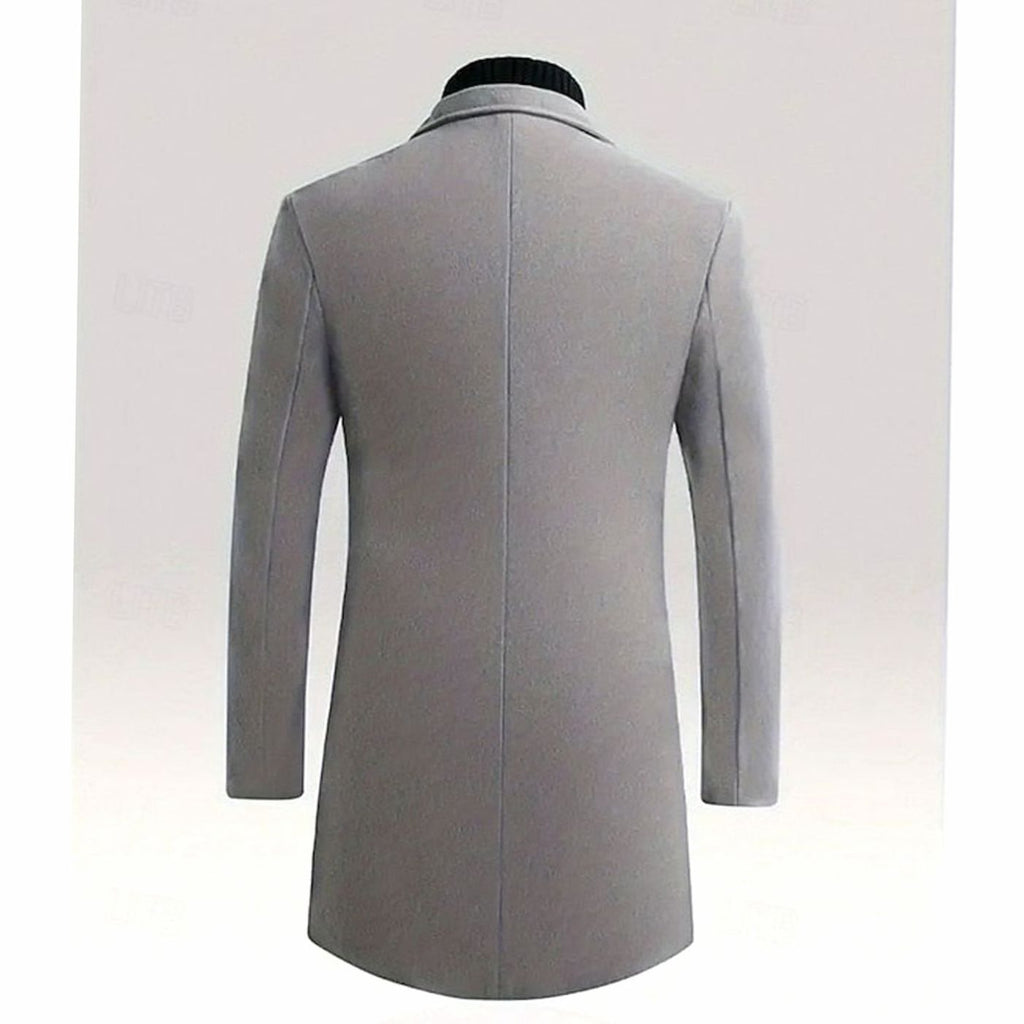 Men's Longline Single-Breasted Wool Coat with Deep Pockets