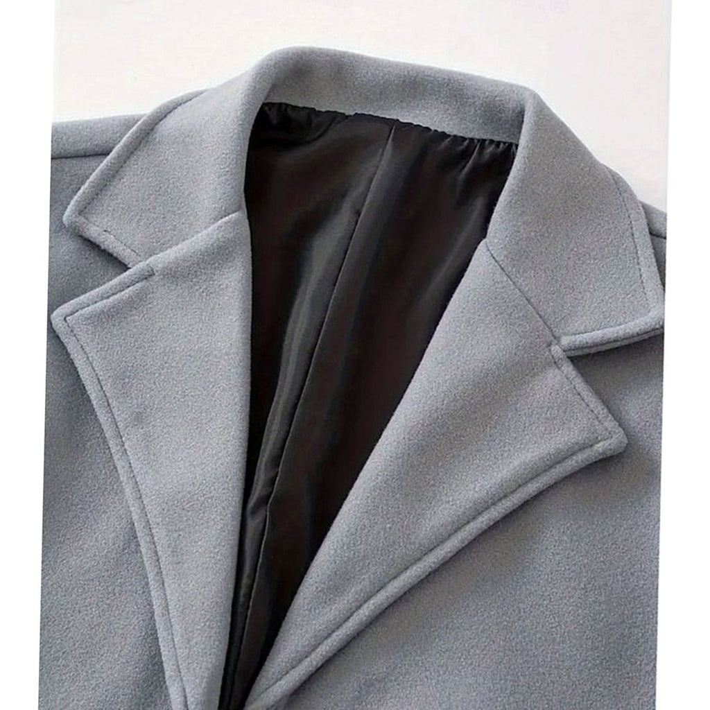 Men's Longline Single-Breasted Wool Coat with Deep Pockets