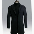 Men's Longline Single-Breasted Wool Coat with Deep Pockets