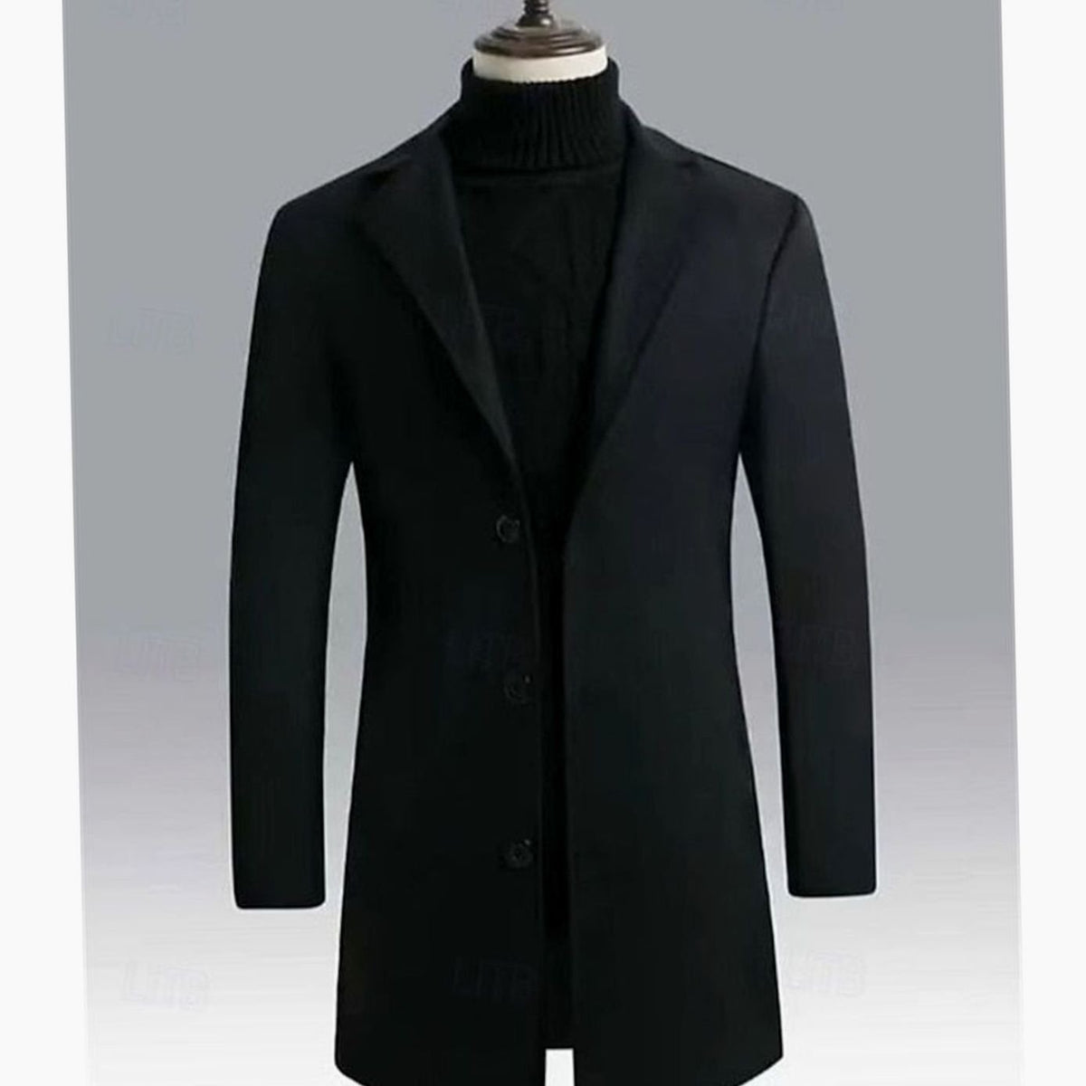 Men's Longline Single-Breasted Wool Coat with Deep Pockets