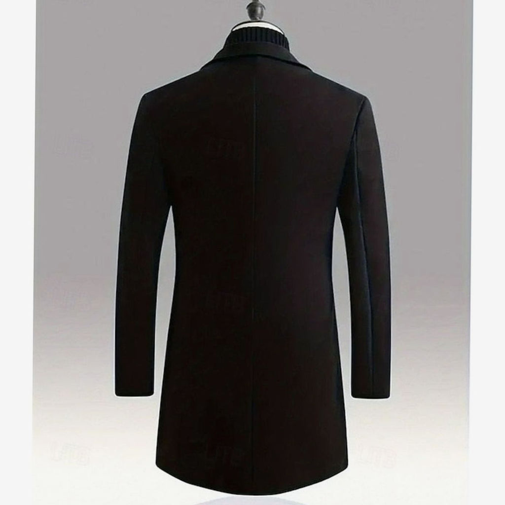 Men's Longline Single-Breasted Wool Coat with Deep Pockets