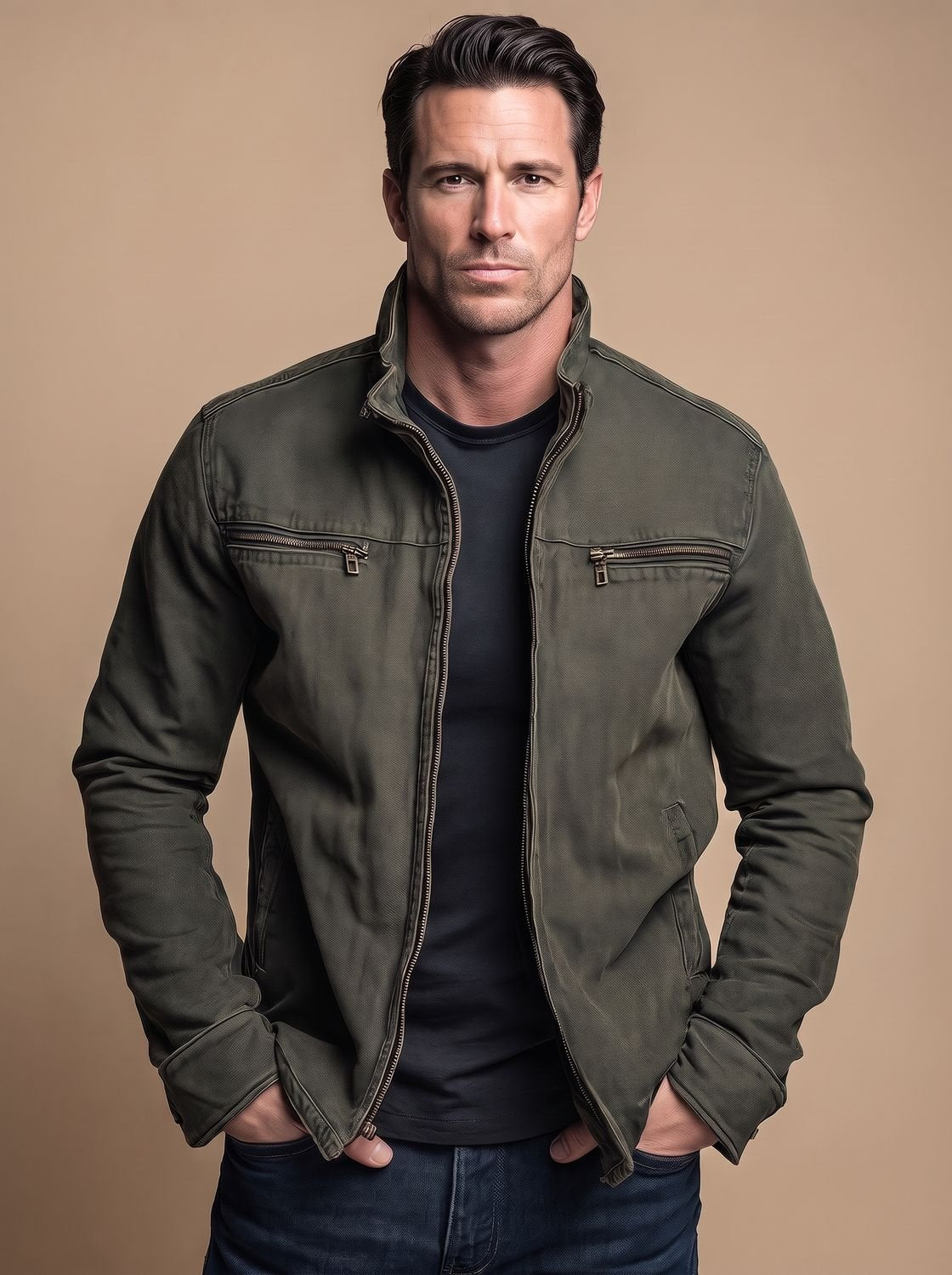 Men's Pure Cotton Zip-Front Field Jacket