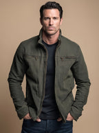Men's Pure Cotton Zip-Front Field Jacket - Army Green