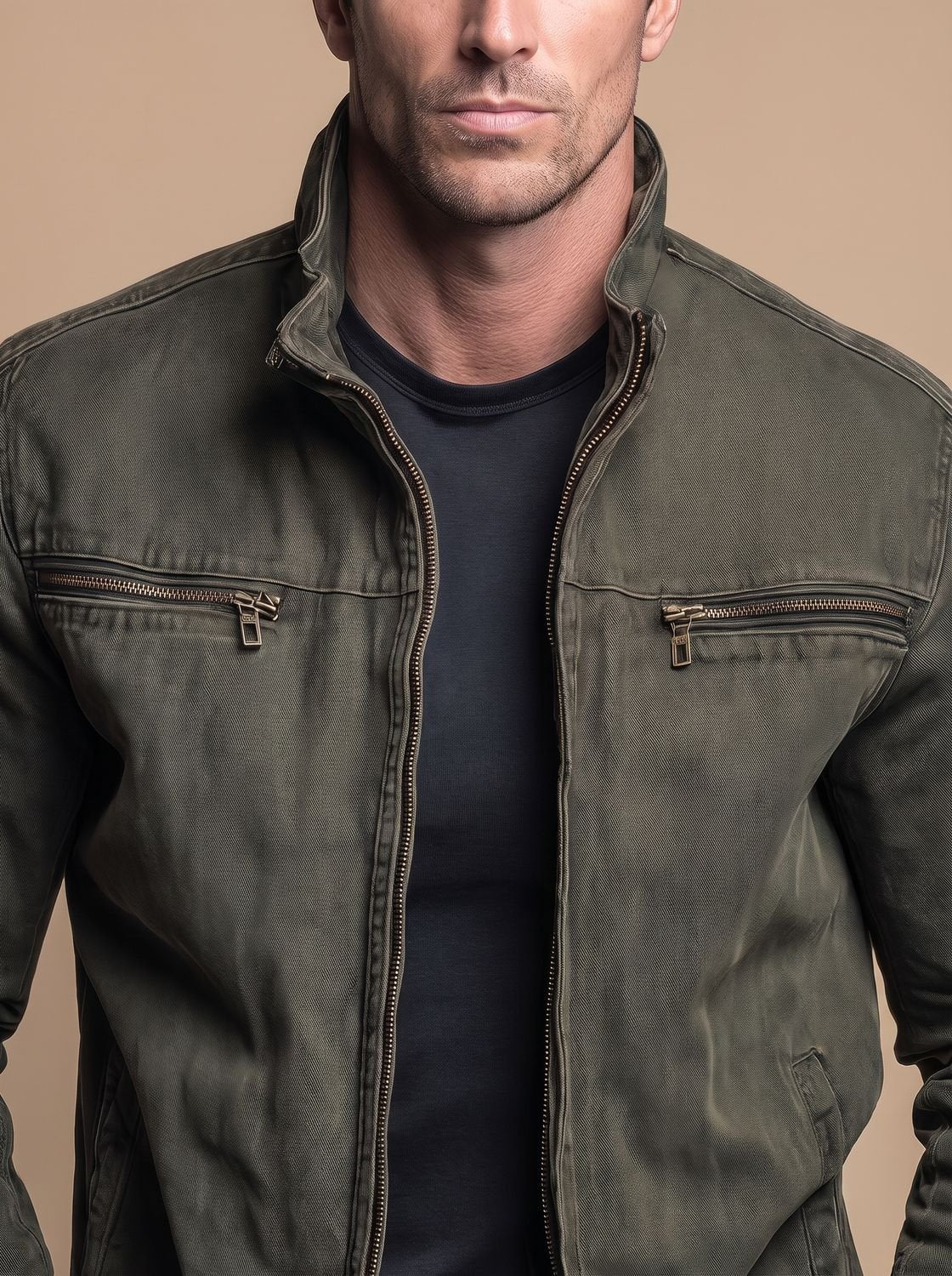 Men's Pure Cotton Zip-Front Field Jacket