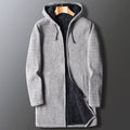 Men's Longline Hooded Zip-Pocket Coat with Fleece Interior - Light Grey
