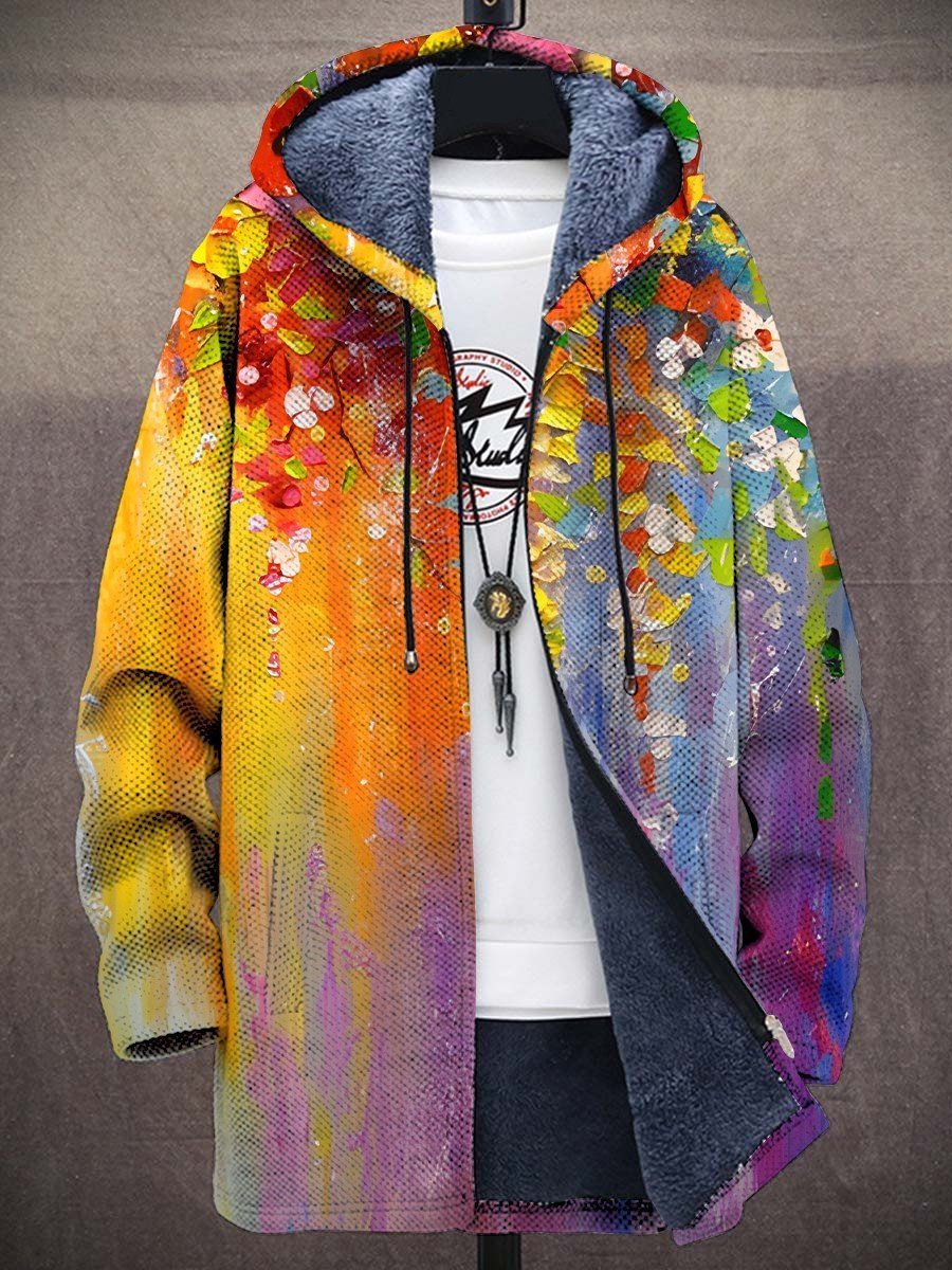 Men's Fleece-Lined Zip-Up Hooded Knit Cardigan – Rainbow Multicolor