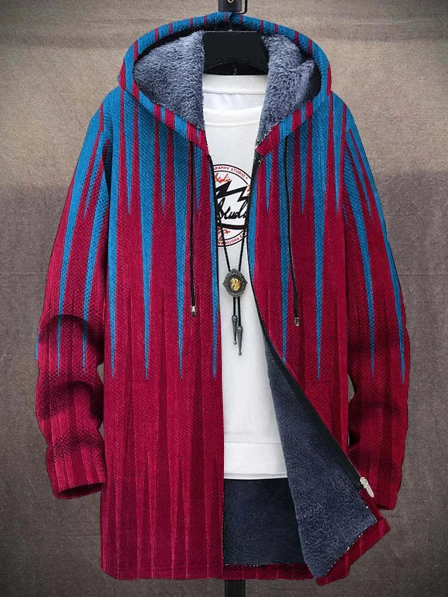 Men's Fleece-Lined Zip-Up Hooded Knit Cardigan – Red